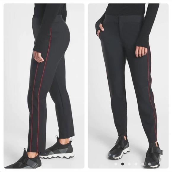 Athleta Stellar Novelty Trouser Pant Black with Red Tuxedo Stripes sz 4 Tall - Picture 1 of 15